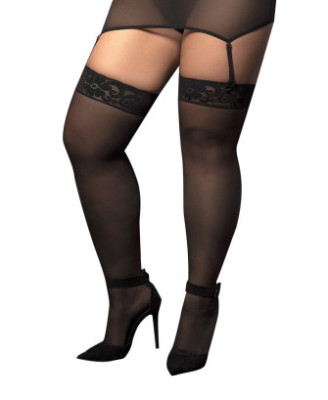 Bas nylon noirs autofixants, grande taille,  jarretières dentelle 